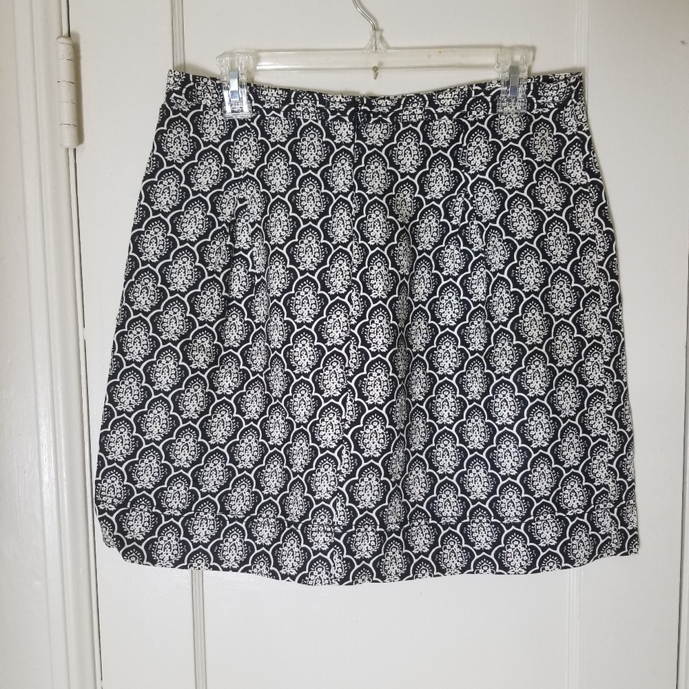 LOFT 8P black white print linen blend back zipper skirt - Picture 3 of 6